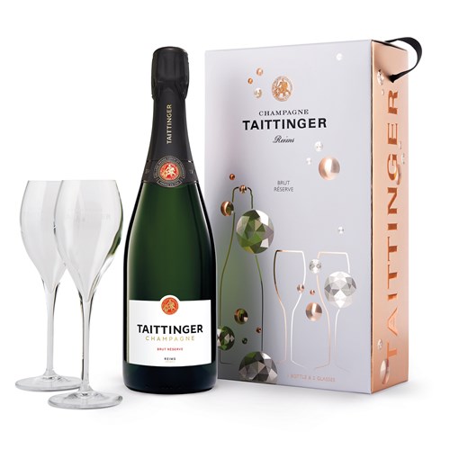 Taittinger Brut Réserve Champagne Gift Set 75cl | Includes Twin Flutes
